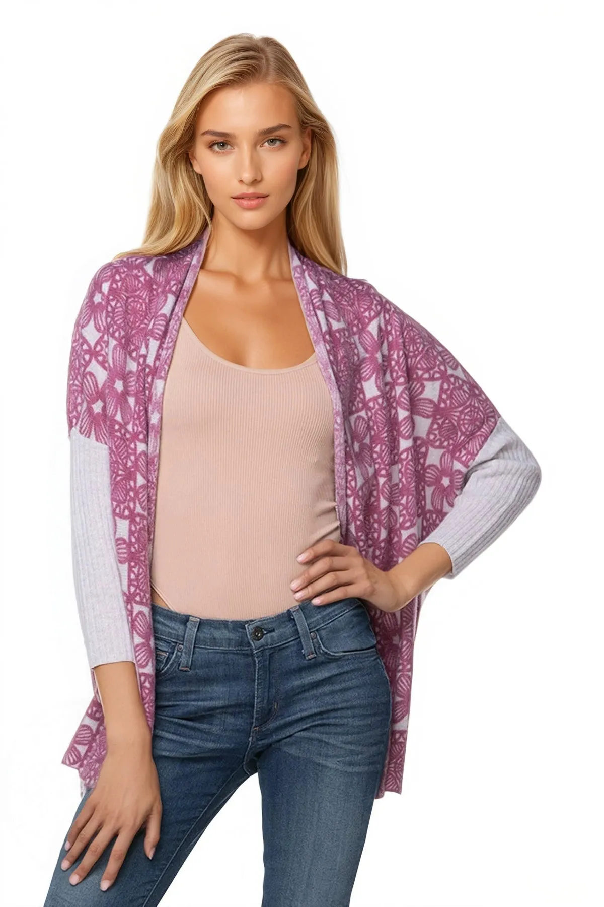 100% Cashmere Printed Cropped Cocoon Sweater