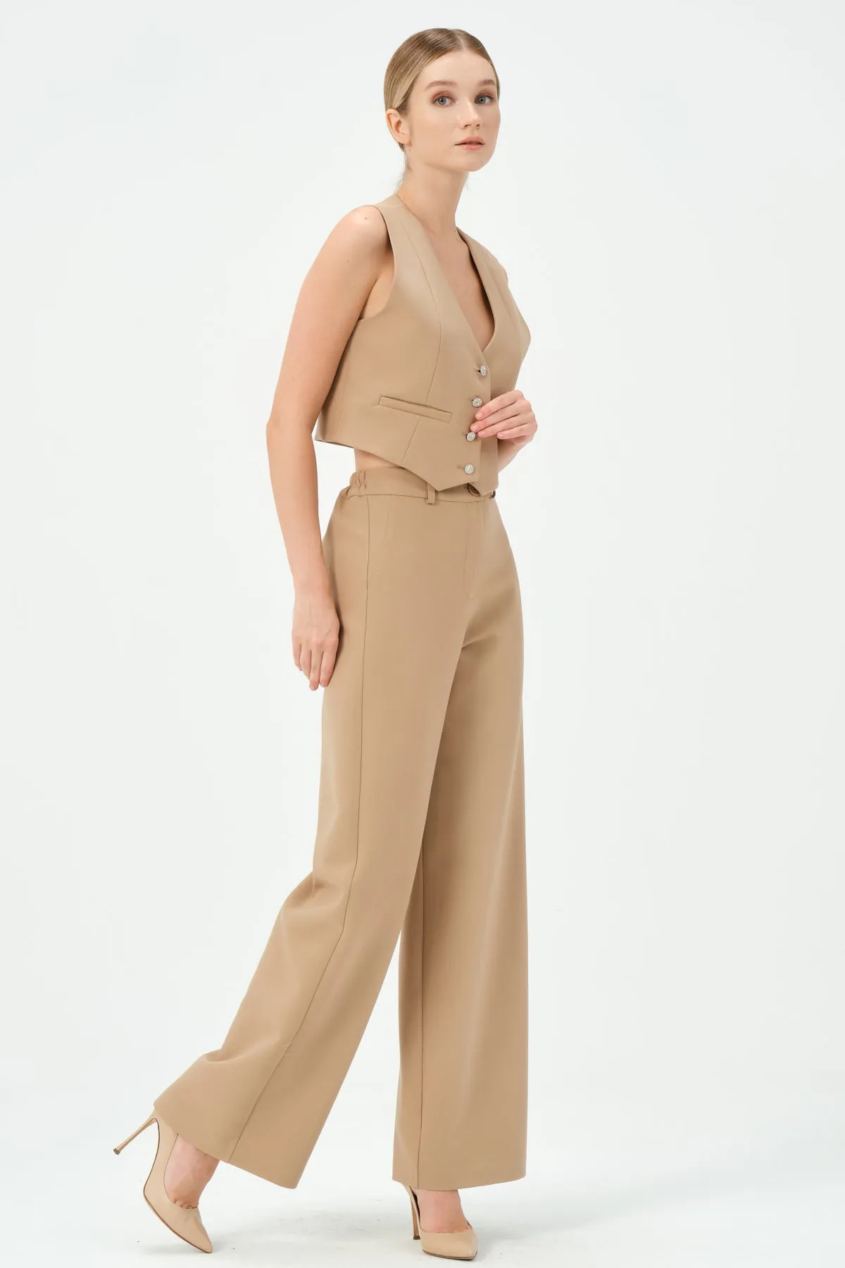 135-Grace Wide Leg Pants Beige