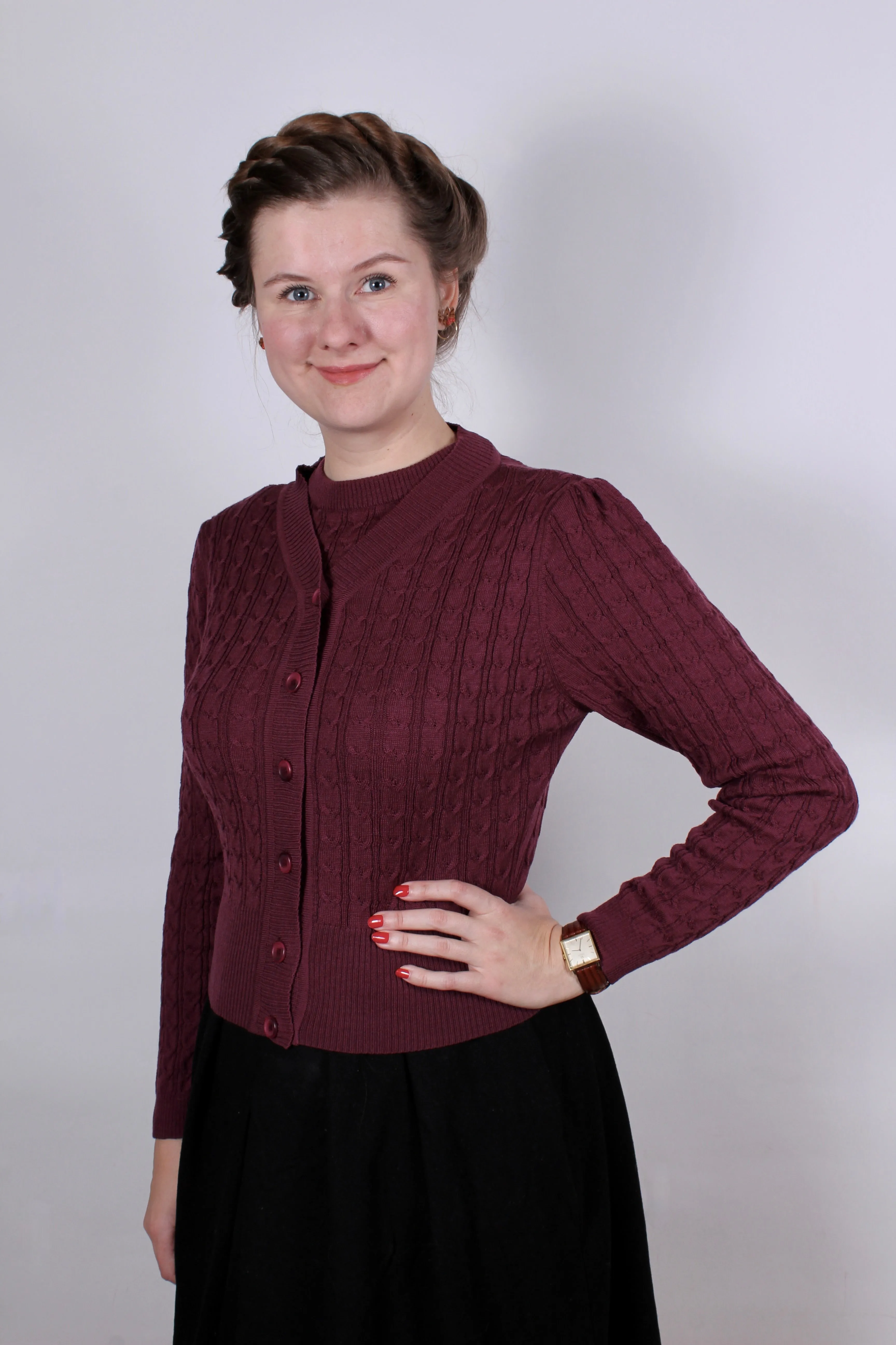 1940s / 1950s style Cardigan - Plum - Joanne