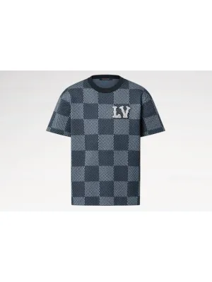 1AGHTG Damier short sleeved crew neck with LV crystal patch