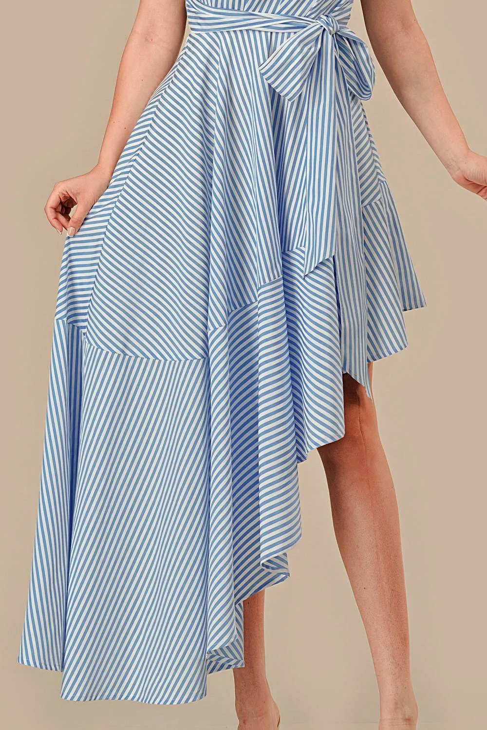 AD4077E / STRIPE & HARDWARE TRIM ONE SHOULDER ASYMMETRICAL DRESS