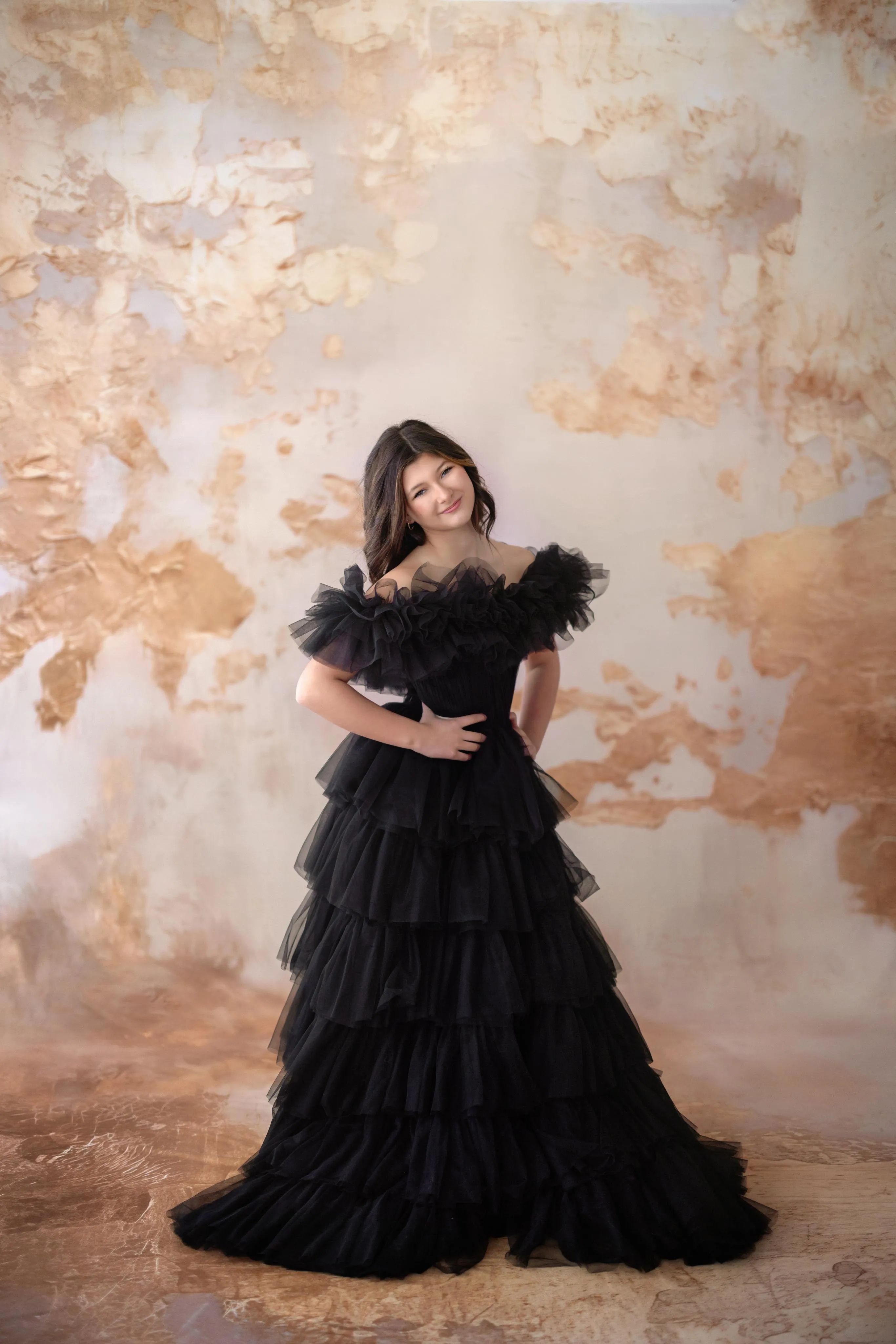 AURORA Floor Long Couture Rental Gown Black  (11 year-Pettie Adult 4)