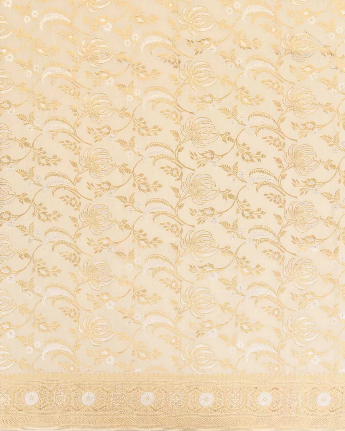 Beige Banarasi Gold & Silver Zari Floral Jaal Cutwork Brocade Handwoven Muga Silk Saree