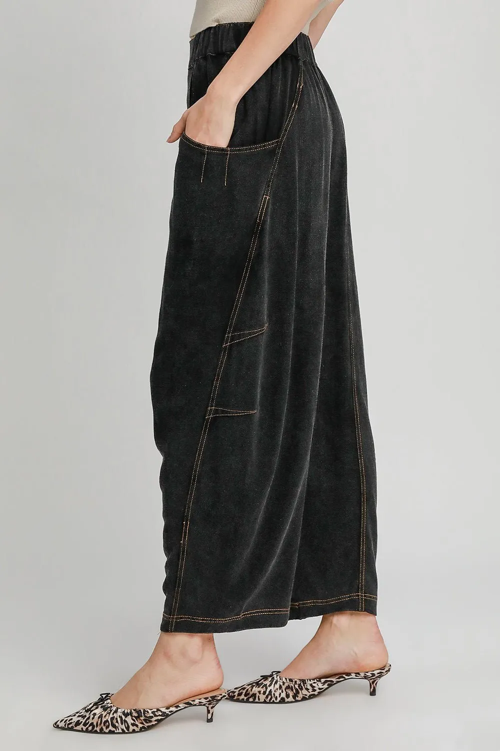 Black Elastic Waist Baggy Fit Pants