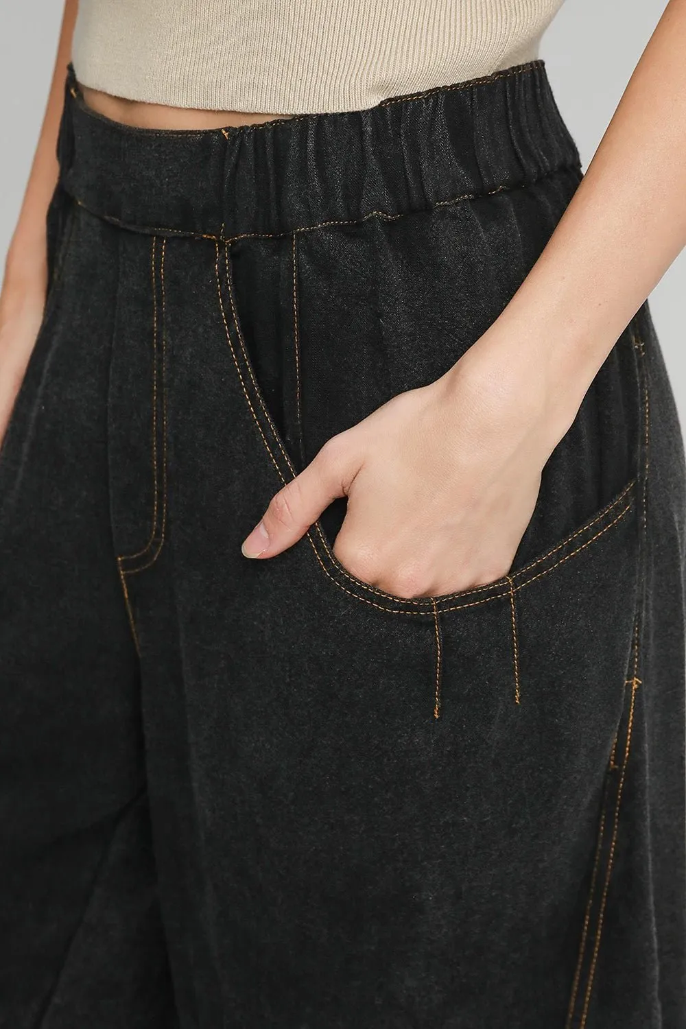 Black Elastic Waist Baggy Fit Pants