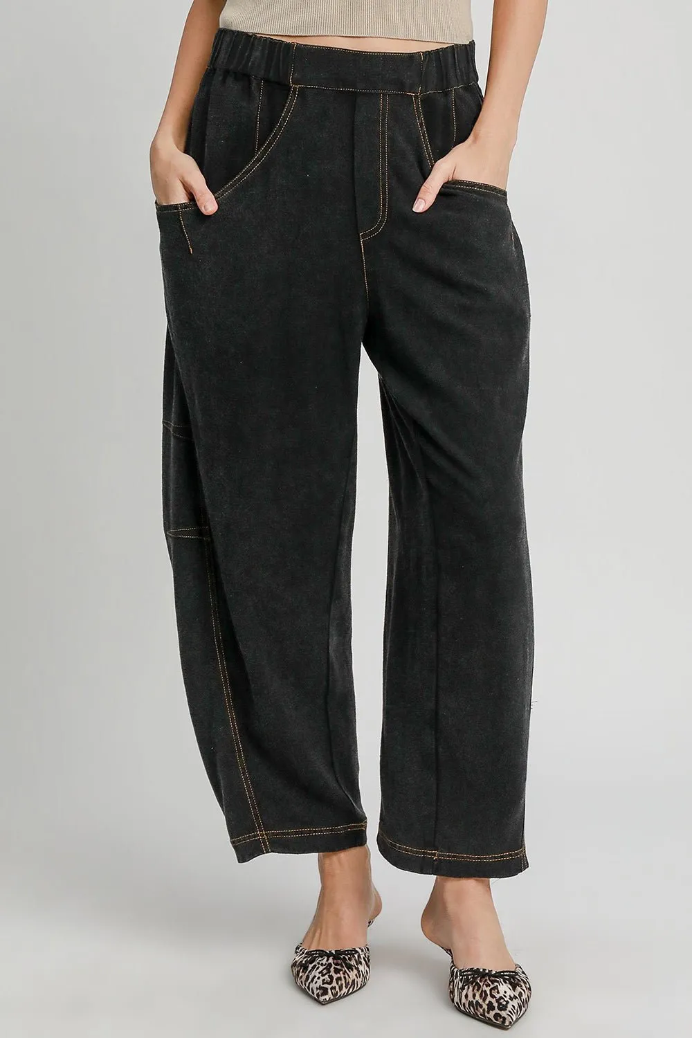 Black Elastic Waist Baggy Fit Pants