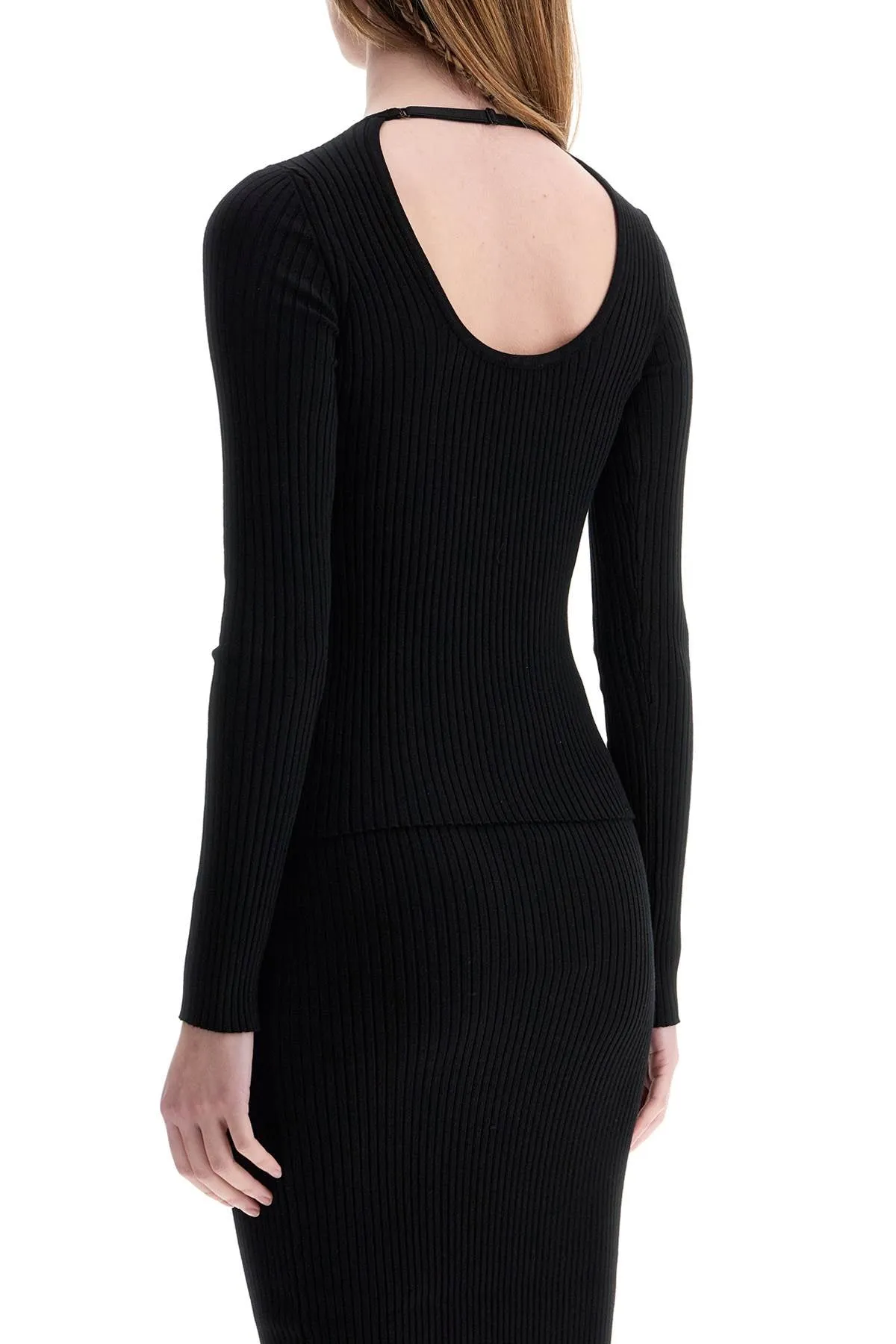 black viscose and polyester sweater with drop neckline 125MPU105FI0001 BLACK