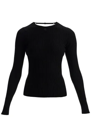black viscose and polyester sweater with drop neckline 125MPU105FI0001 BLACK