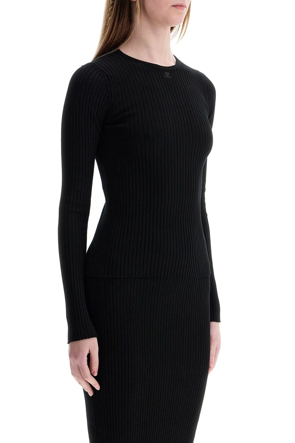black viscose and polyester sweater with drop neckline 125MPU105FI0001 BLACK