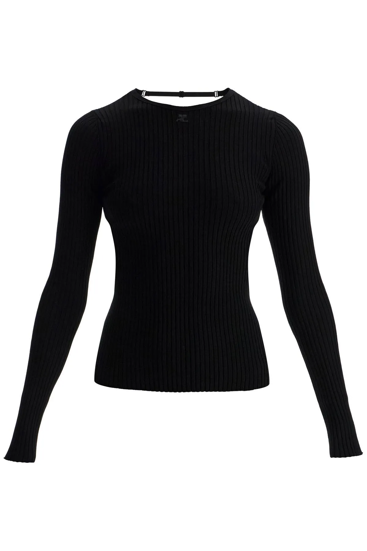 black viscose and polyester sweater with drop neckline 125MPU105FI0001 BLACK