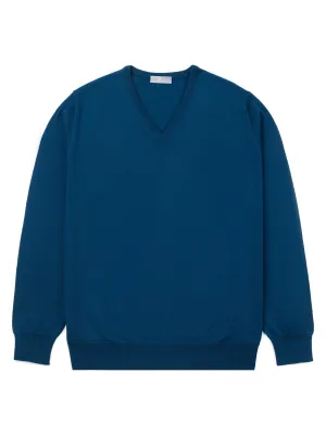 Blue V-Neck Long-Sleeve Sweater