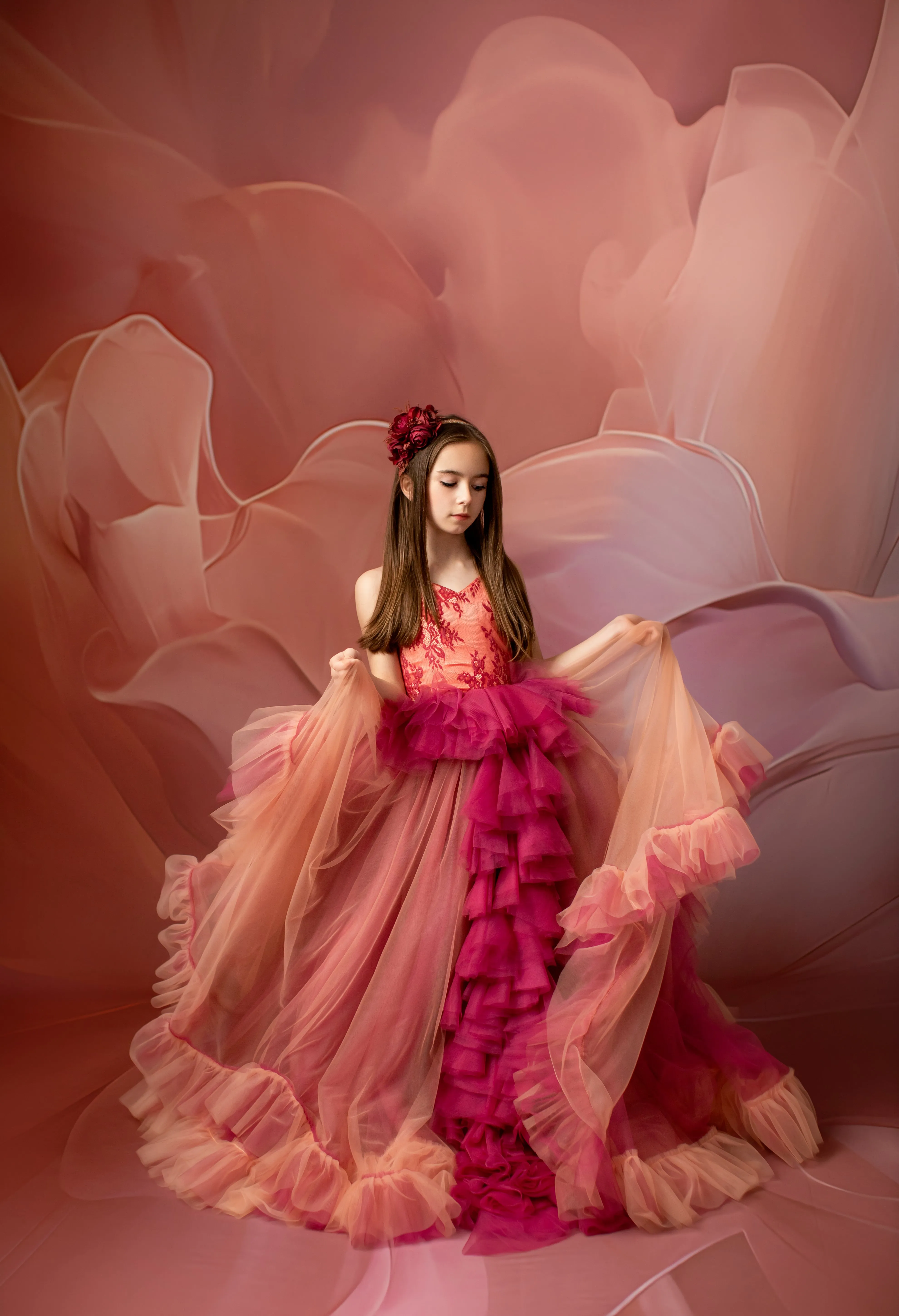 Blush Blossom - Floor Long Couture Rental Gown  (6 year-Pettie 8 year)