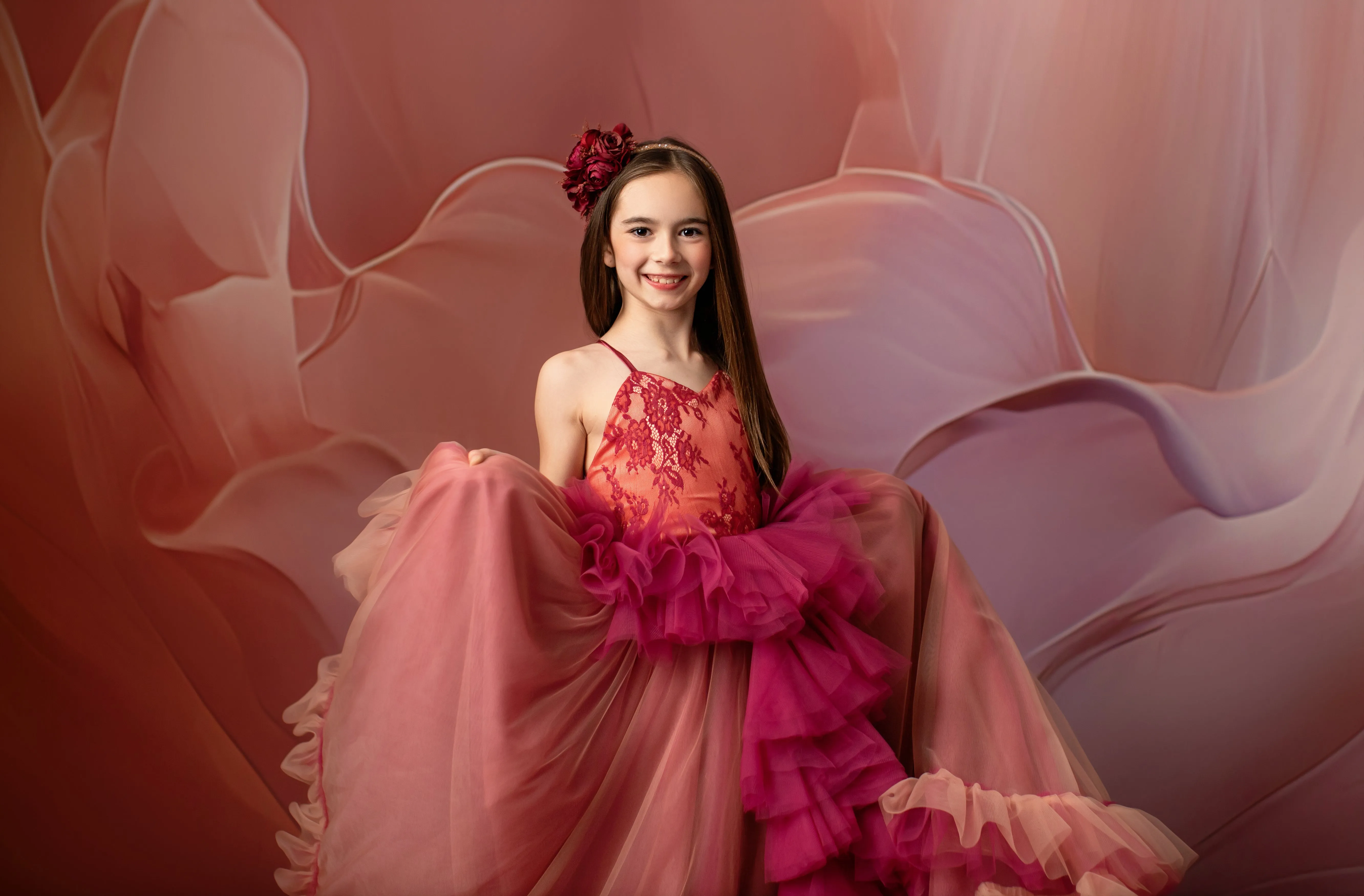 Blush Blossom - Floor Long Couture Rental Gown  (6 year-Pettie 8 year)
