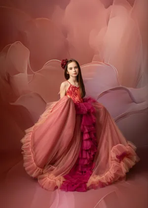 Blush Blossom - Floor Long Couture Rental Gown  (6 year-Pettie 8 year)
