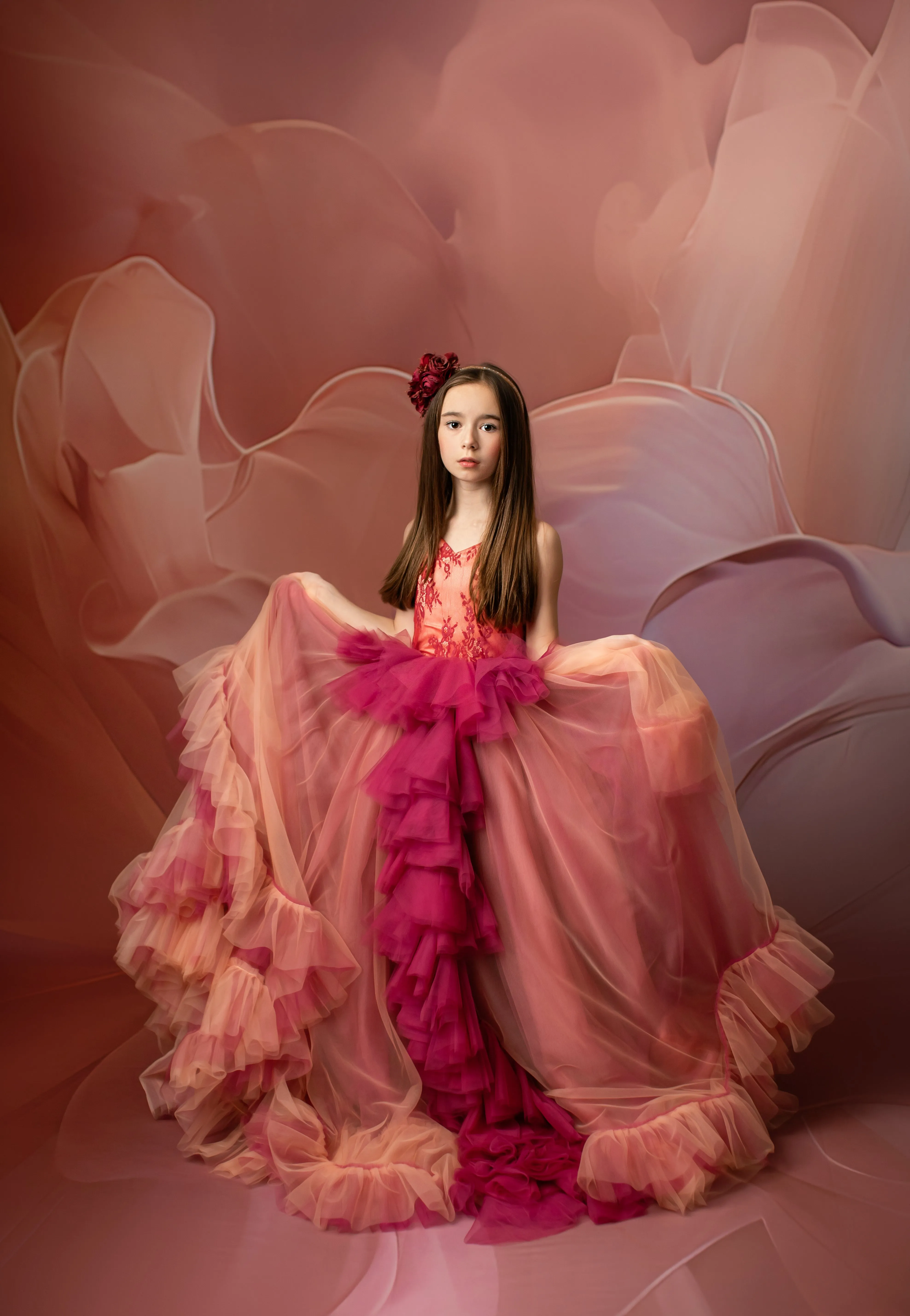 Blush Blossom - Floor Long Couture Rental Gown  (6 year-Pettie 8 year)
