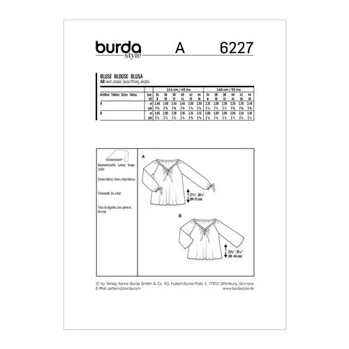 Burda Pattern X06227 Misses' Blouse (8-18)