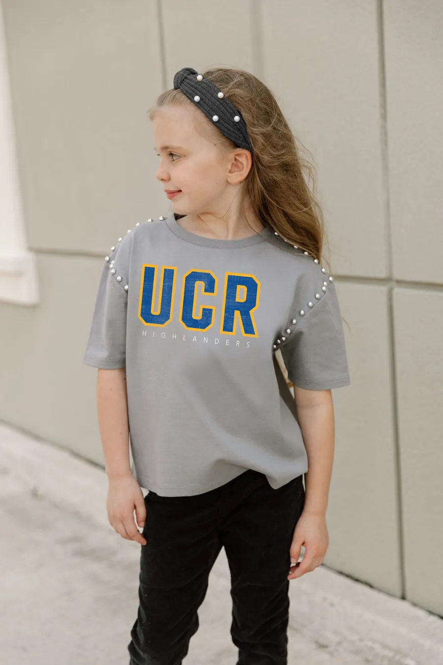 CALIFORNIA RIVERSIDE HIGHLANDERS AFTER PARTY KIDS STUDDED SHORT SLEEVE MODERATELY CROPPED TEE