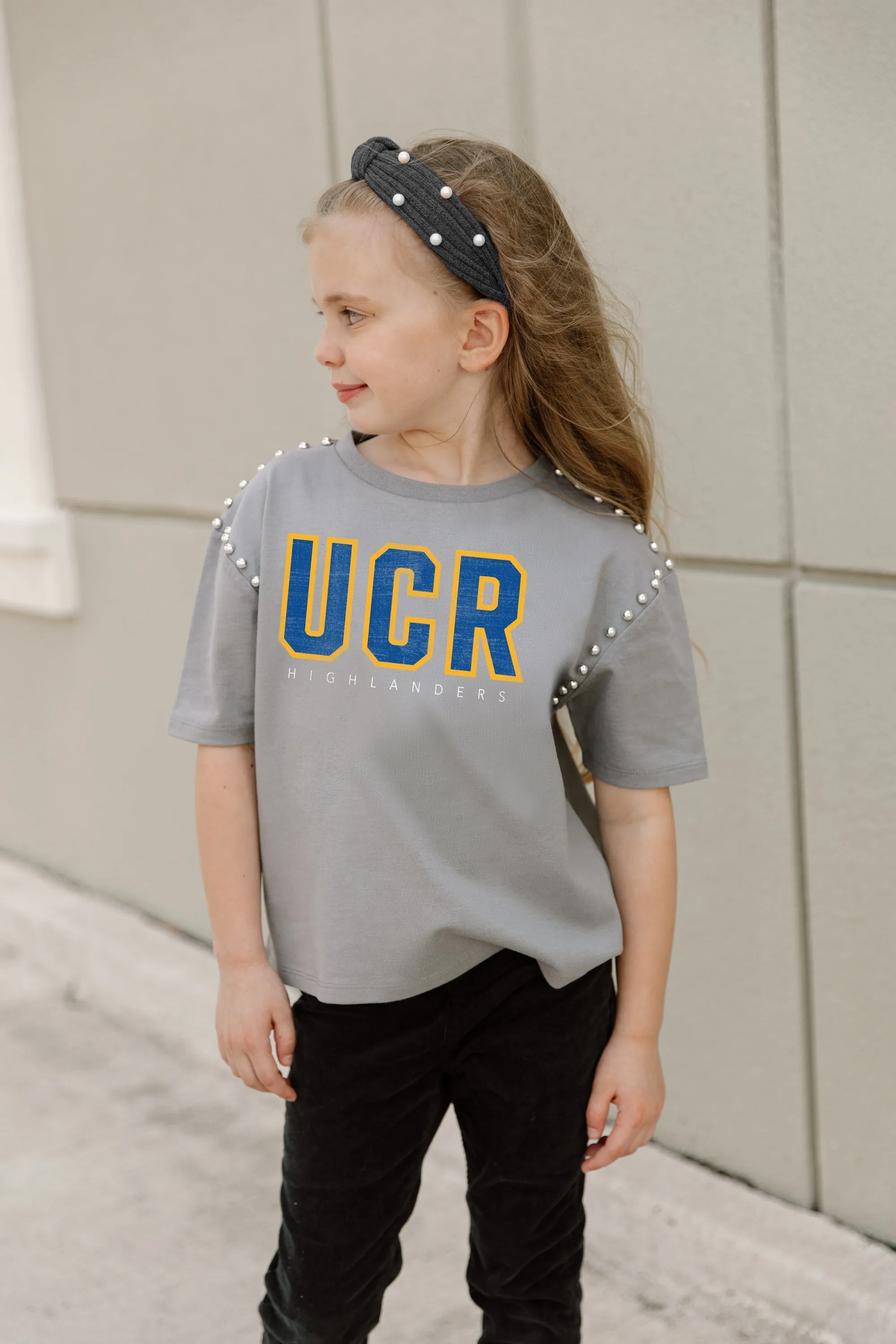 CALIFORNIA RIVERSIDE HIGHLANDERS AFTER PARTY KIDS STUDDED SHORT SLEEVE MODERATELY CROPPED TEE