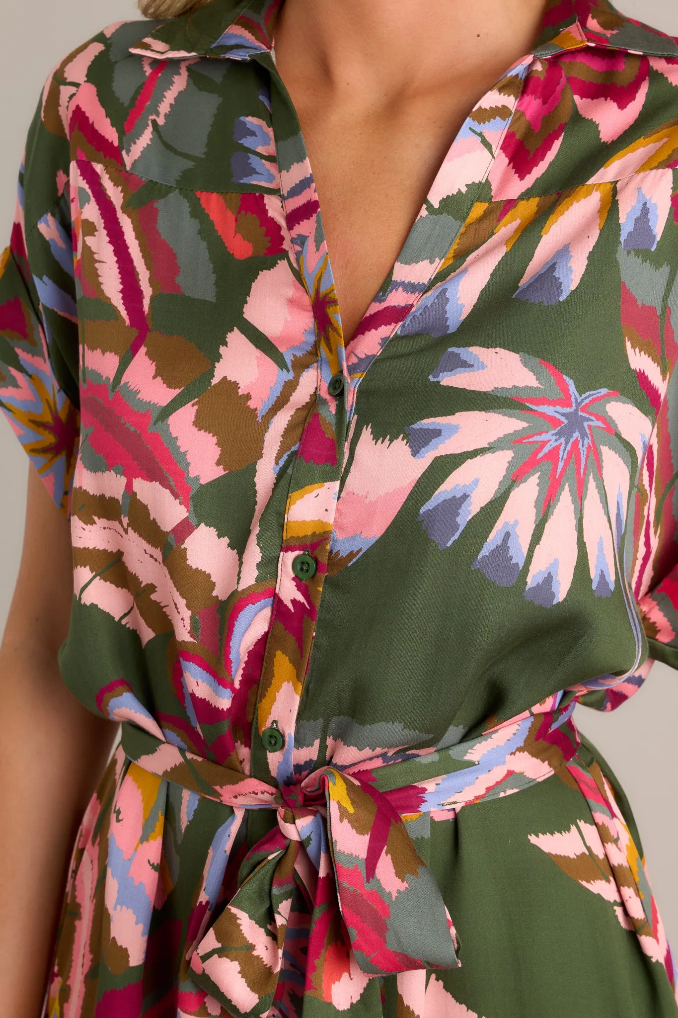Cascade Breeze Green Multi Print Midi Dress