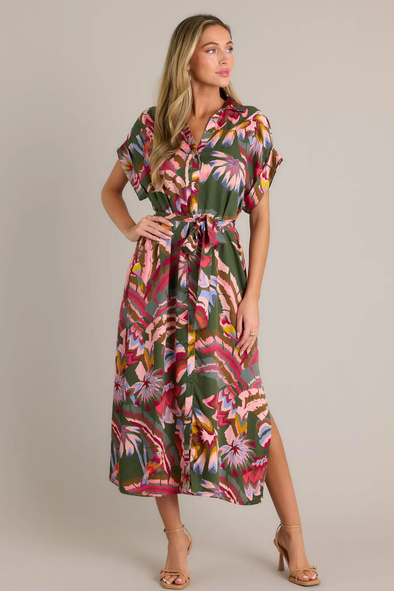 Cascade Breeze Green Multi Print Midi Dress