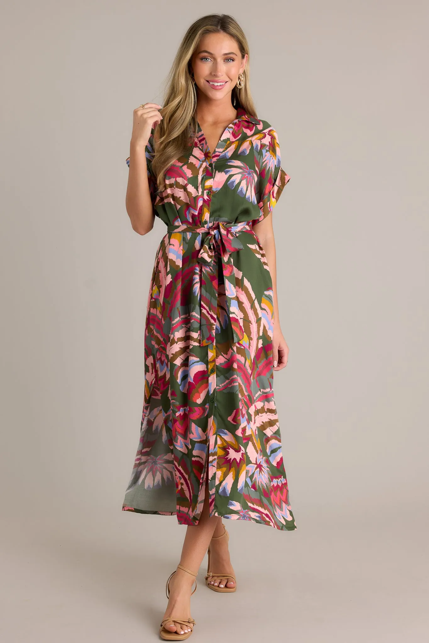 Cascade Breeze Green Multi Print Midi Dress