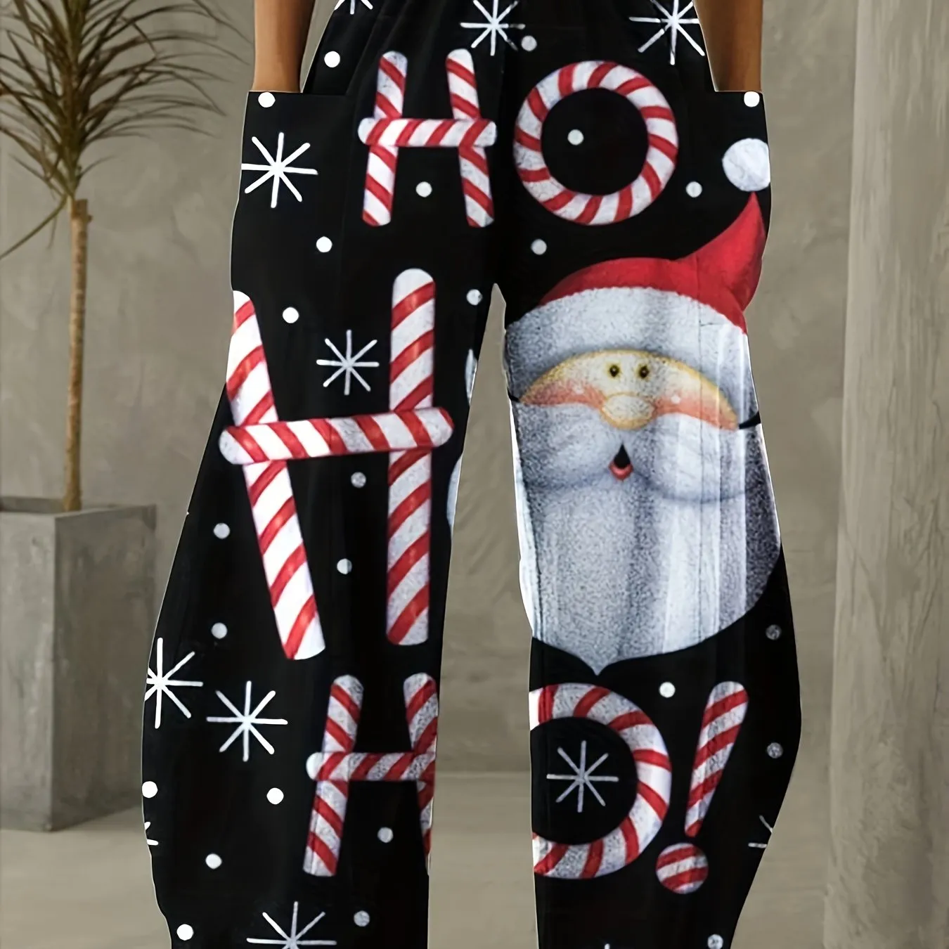 Christmas Print Dual Pocket Pants, Casual Loose Pants For Spring & Summer, Women's Clothing