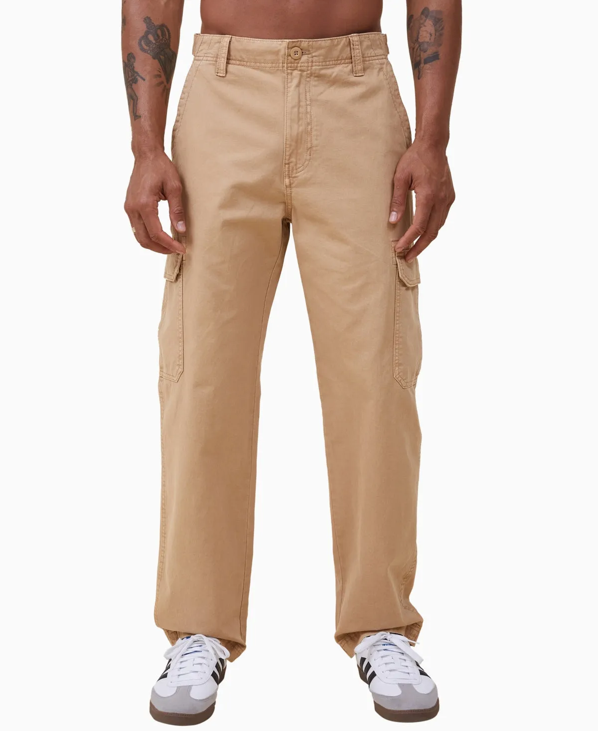 COTTON ON Mens Twill Tactical Cargo Pants Vintage Mustard Beige 34