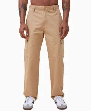 COTTON ON Mens Twill Tactical Cargo Pants Vintage Mustard Beige 34