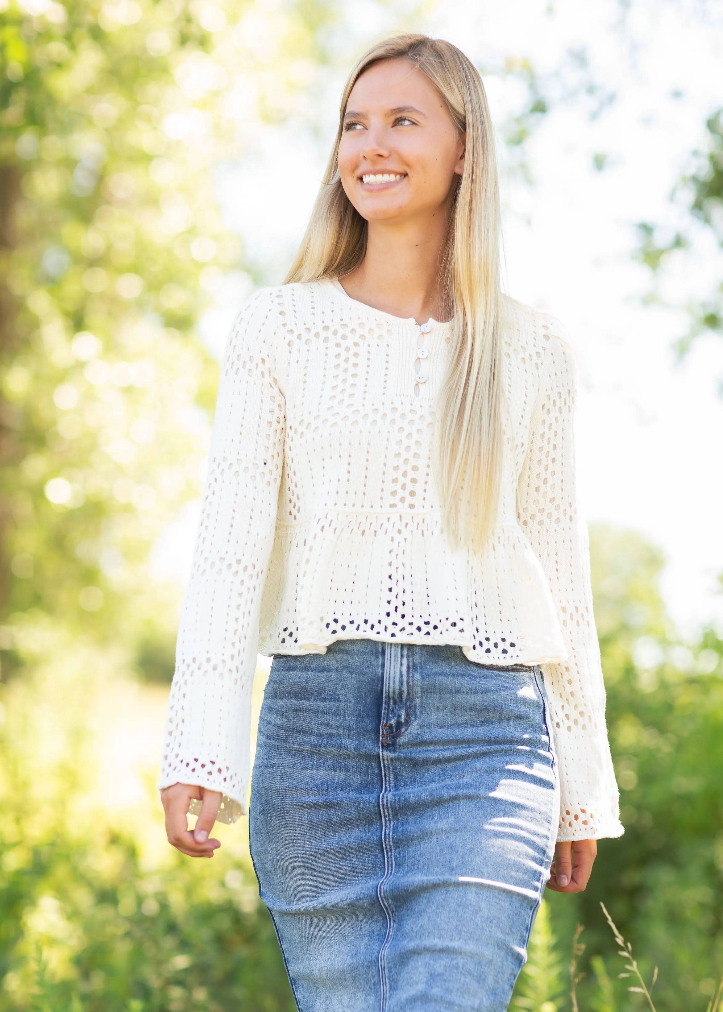Cream Peplum Long Sleeve Sweater - FINAL SALE