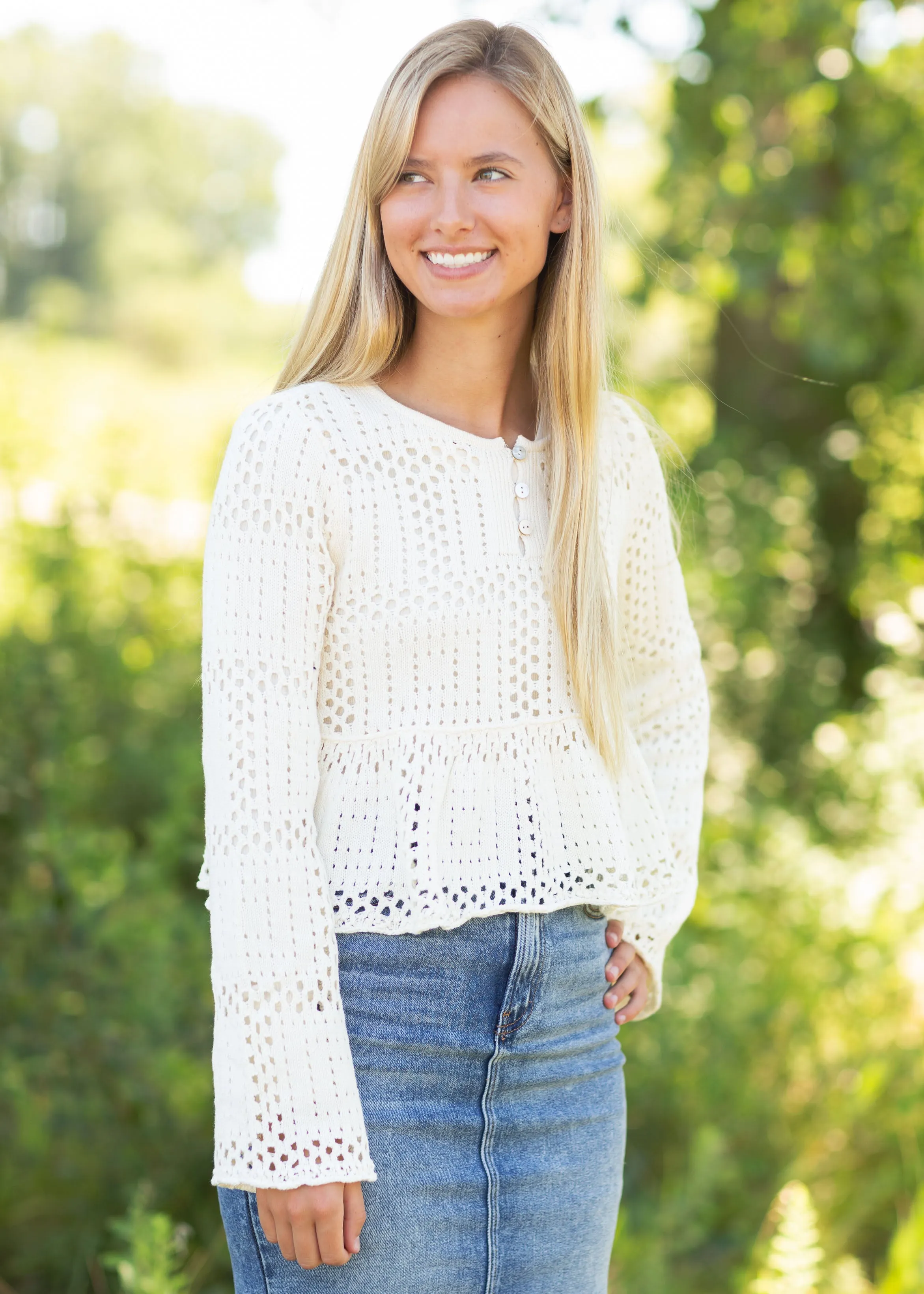 Cream Peplum Long Sleeve Sweater - FINAL SALE