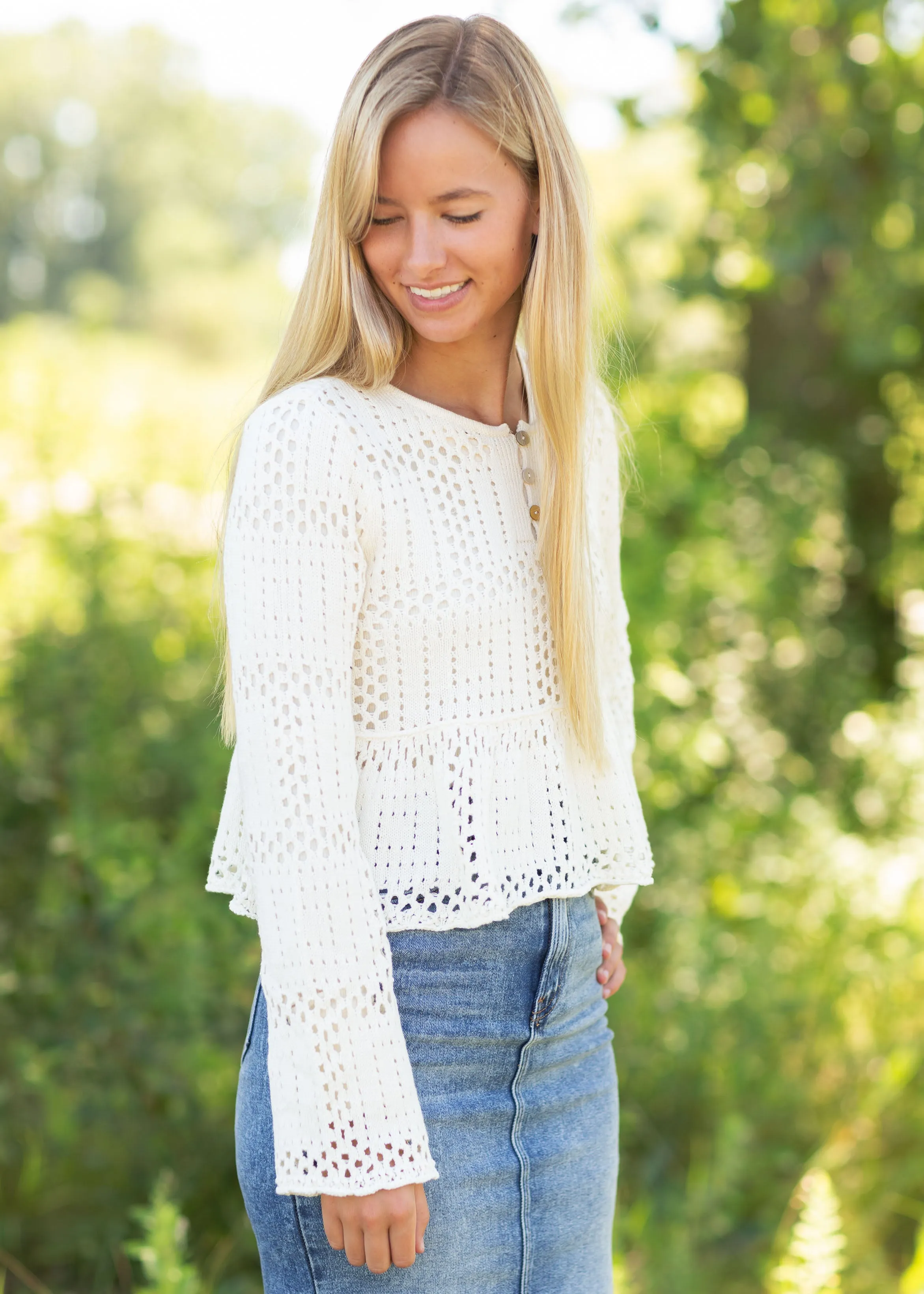 Cream Peplum Long Sleeve Sweater - FINAL SALE