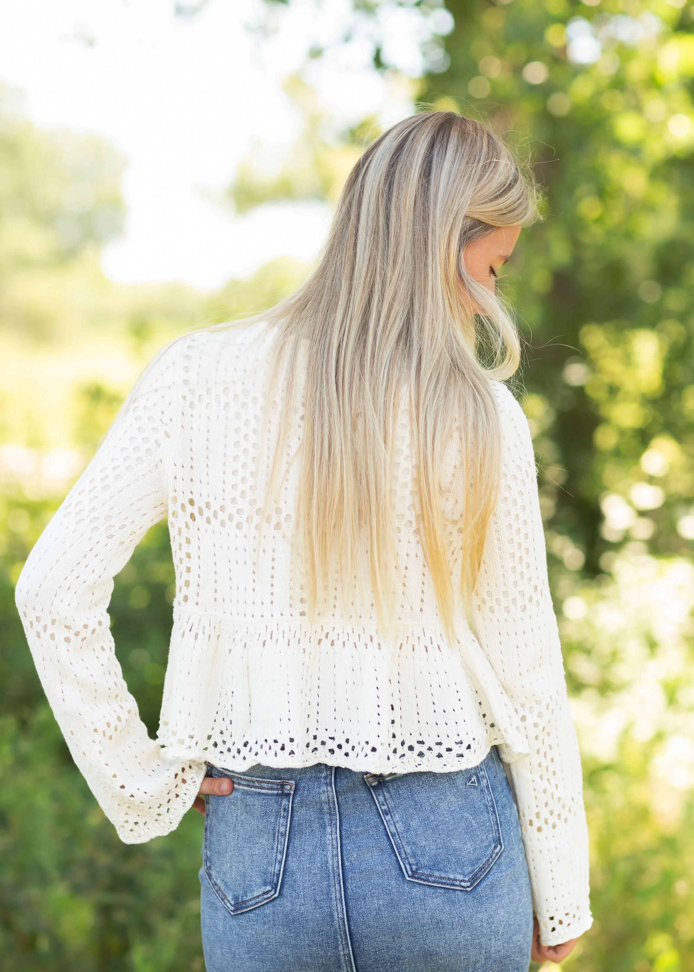 Cream Peplum Long Sleeve Sweater - FINAL SALE