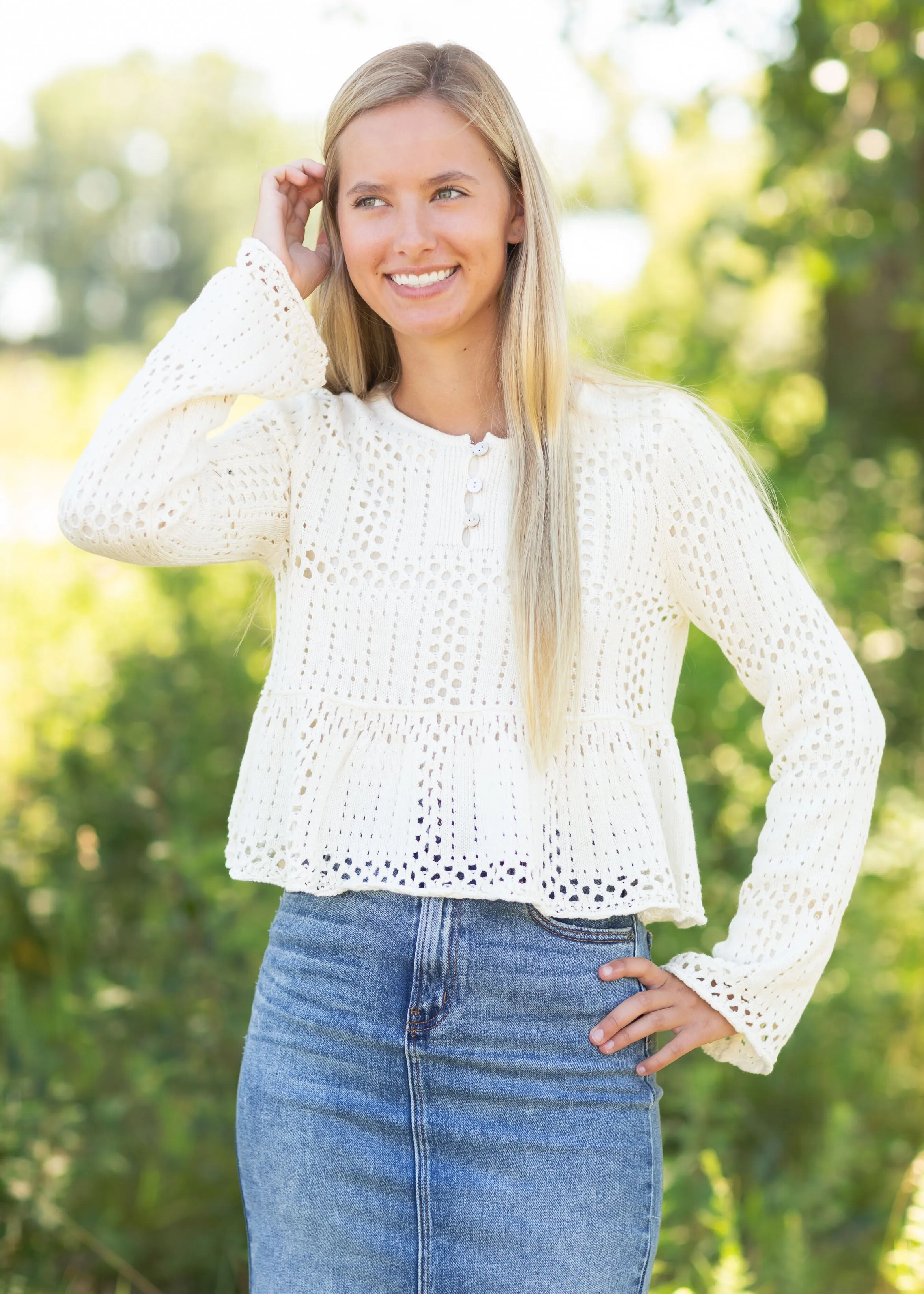 Cream Peplum Long Sleeve Sweater - FINAL SALE