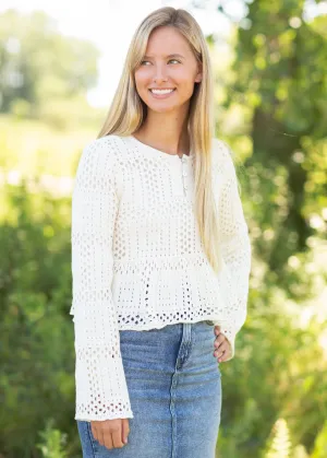 Cream Peplum Long Sleeve Sweater - FINAL SALE