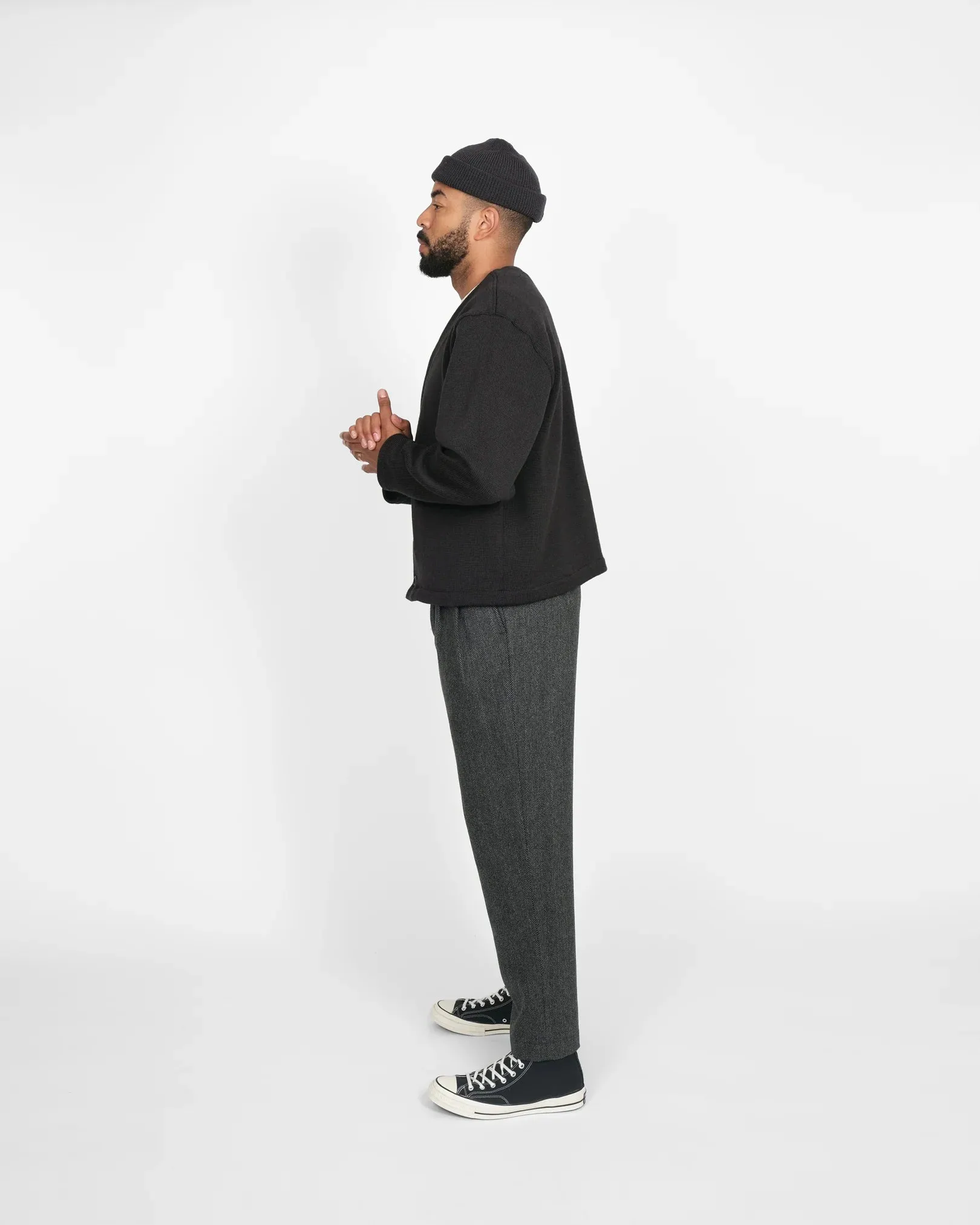 Dehen 1920 - Slouchy Varsity Cardigan - Dark Charcoal