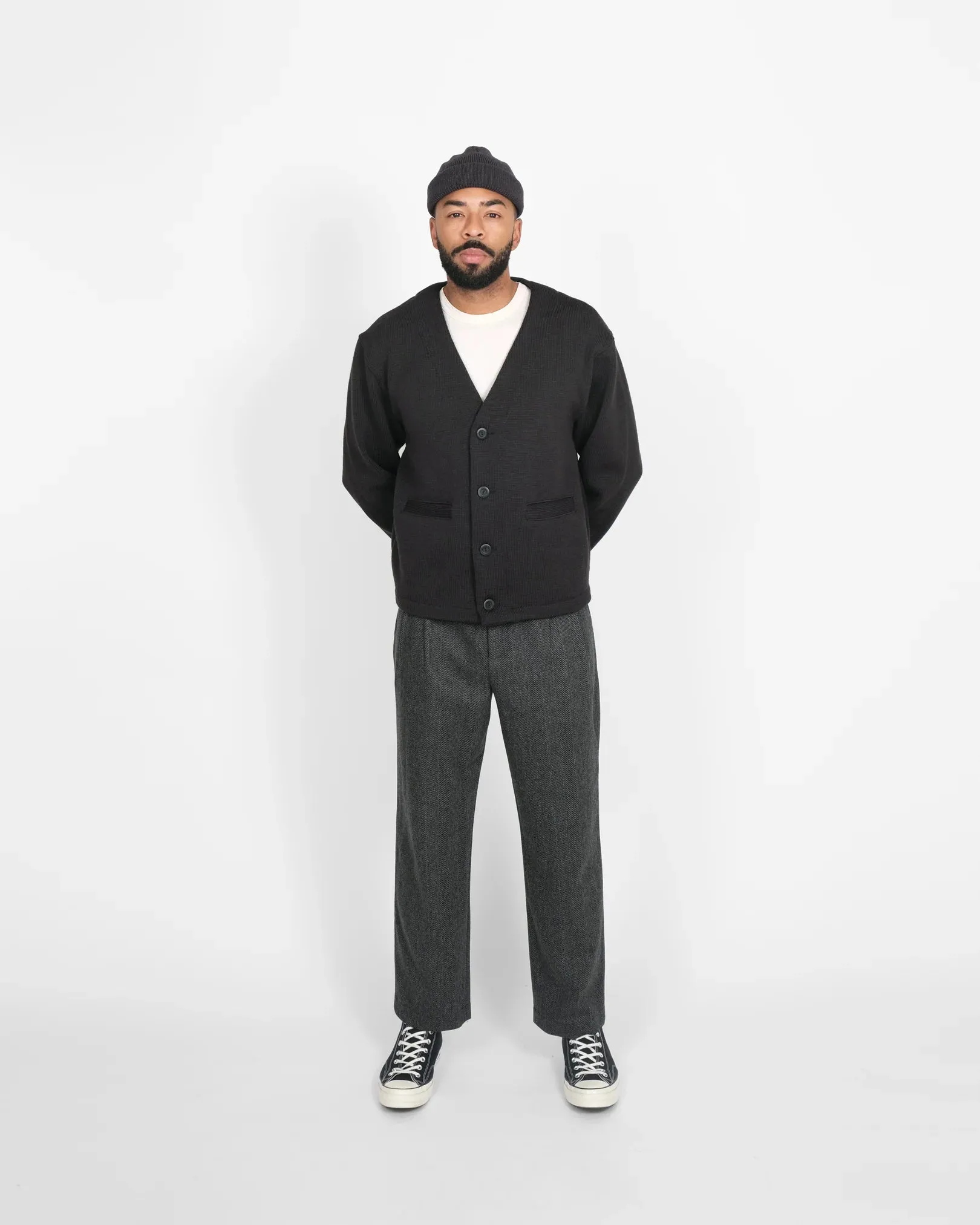 Dehen 1920 - Slouchy Varsity Cardigan - Dark Charcoal