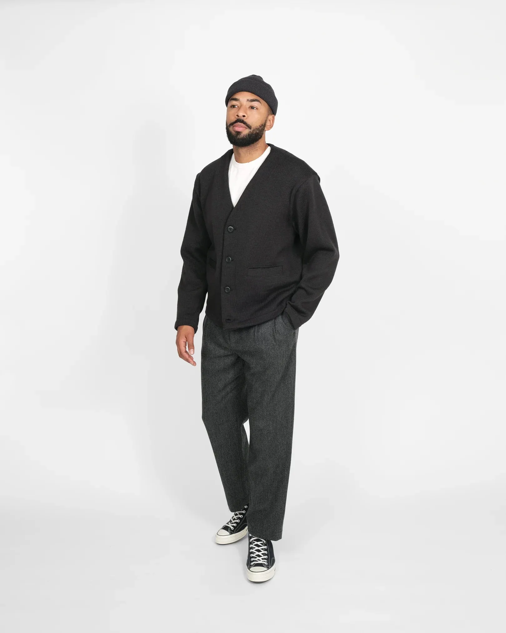 Dehen 1920 - Slouchy Varsity Cardigan - Dark Charcoal