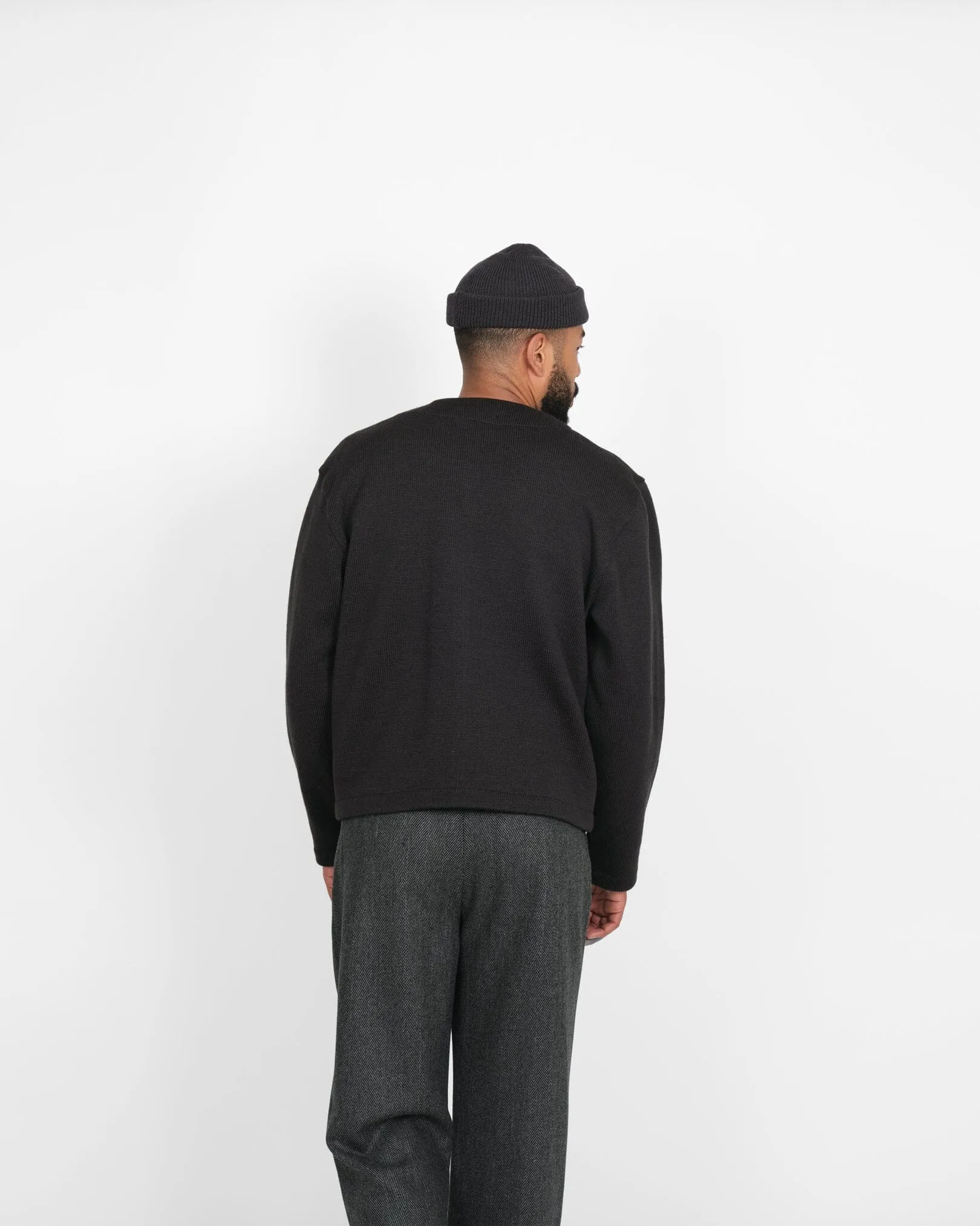 Dehen 1920 - Slouchy Varsity Cardigan - Dark Charcoal