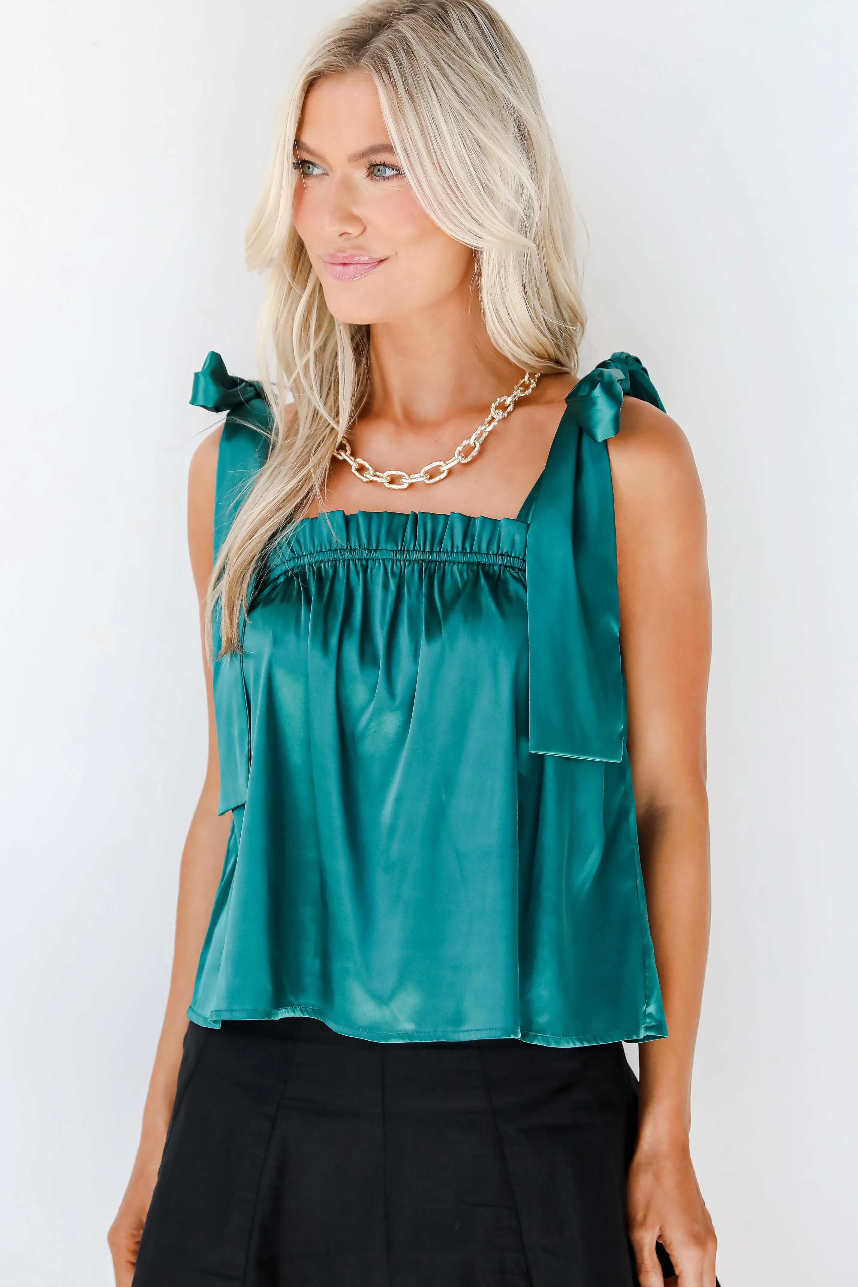 Exceptional Charmer Green Satin Tank