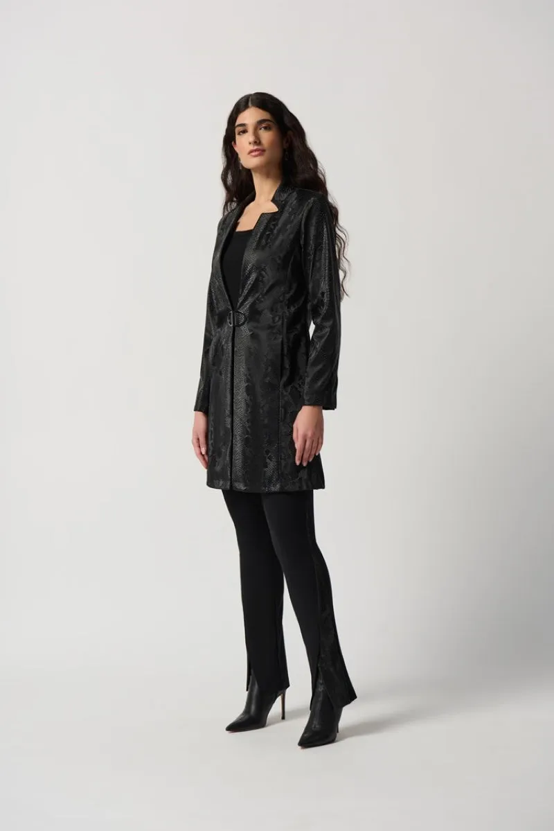 Faux Leather Snakeprint A-Line Coat in Black 234111 by Joseph Ribkoff