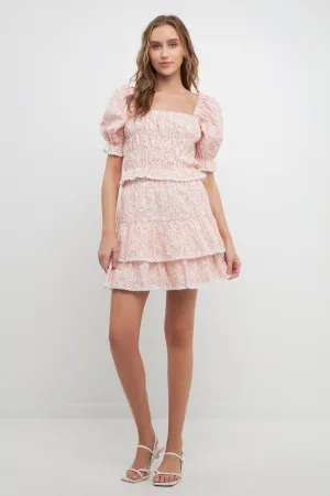 Floral Eyelet Ruffled Mini Skirt