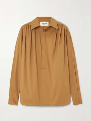 Gathered cotton-blend blouse