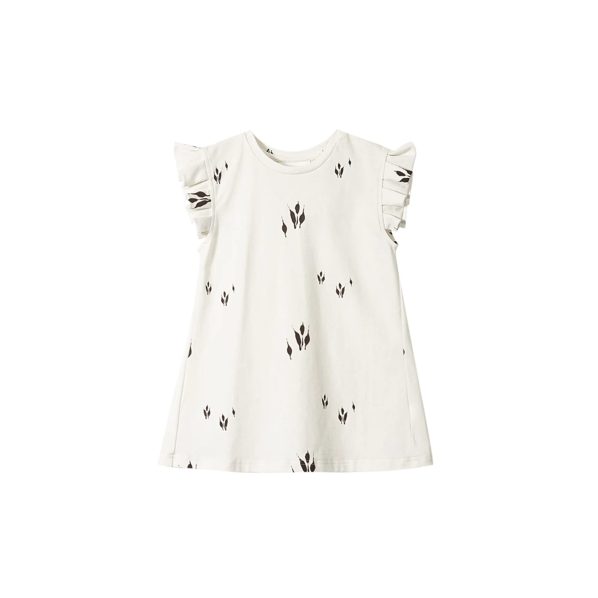 Girls Jersey Dress with Box Pleated Sleeve - Off-White