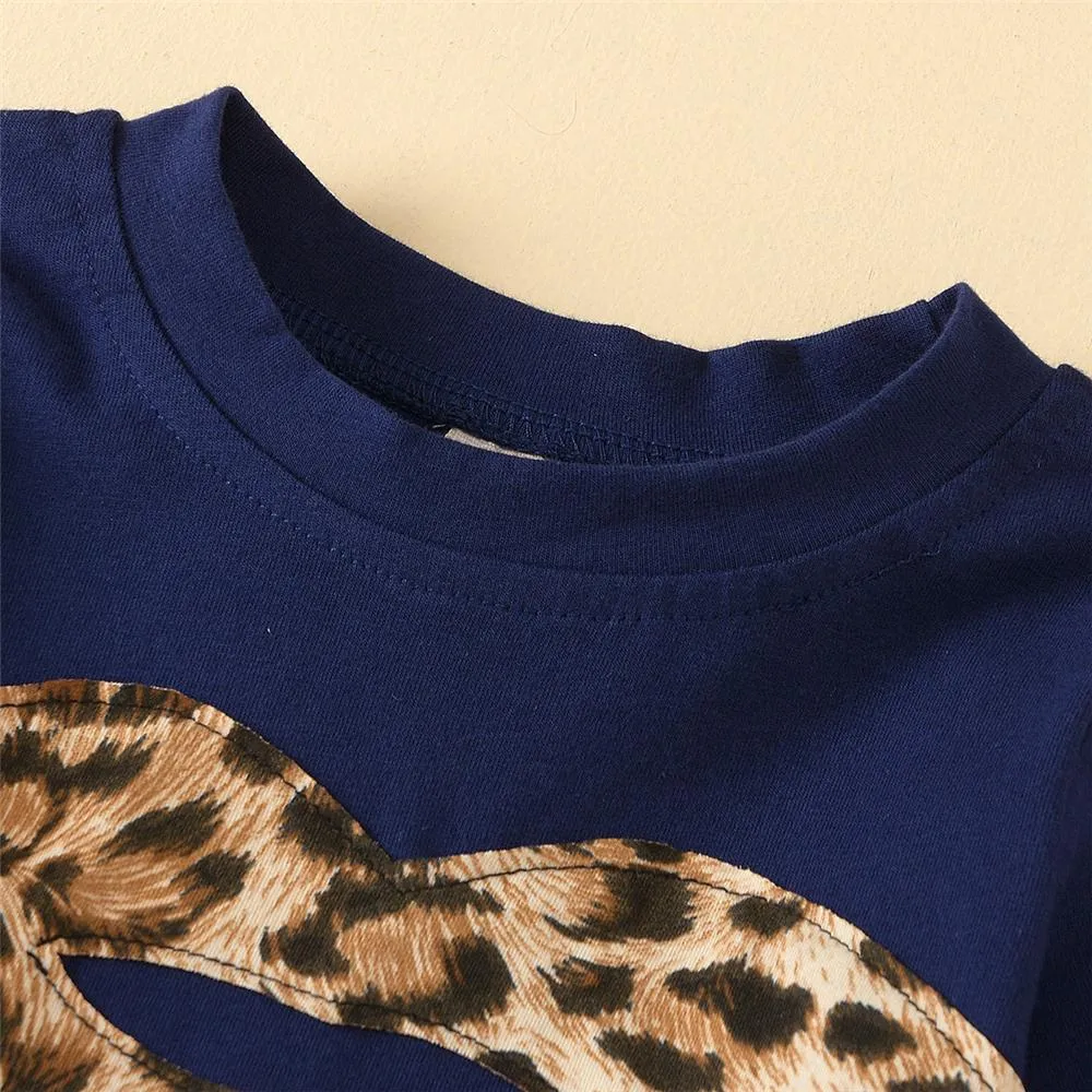 Girls Leopard Ruffled Long Sleeve Top & Pants Girls Clothing Wholesalers