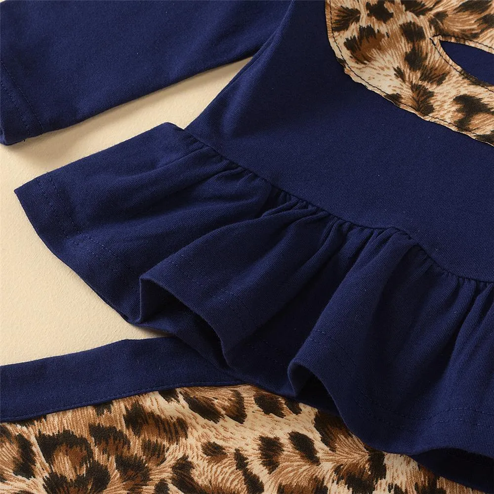 Girls Leopard Ruffled Long Sleeve Top & Pants Girls Clothing Wholesalers