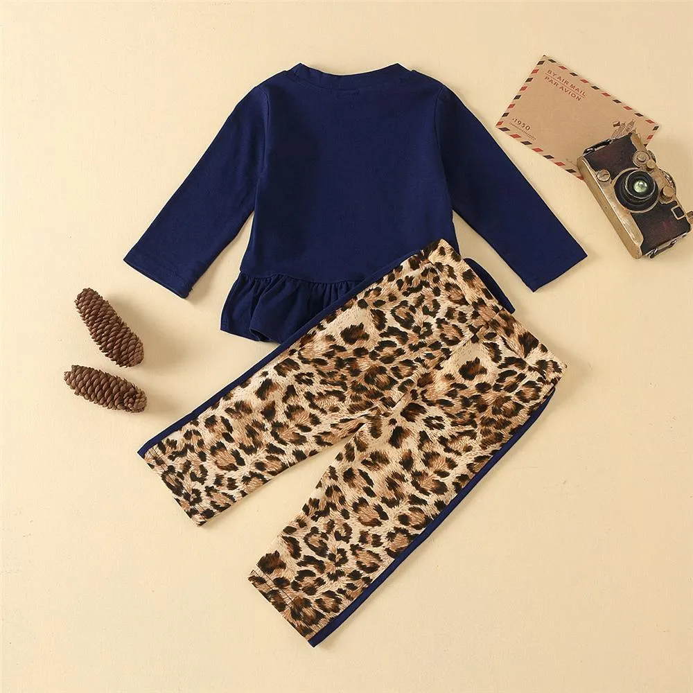 Girls Leopard Ruffled Long Sleeve Top & Pants Girls Clothing Wholesalers