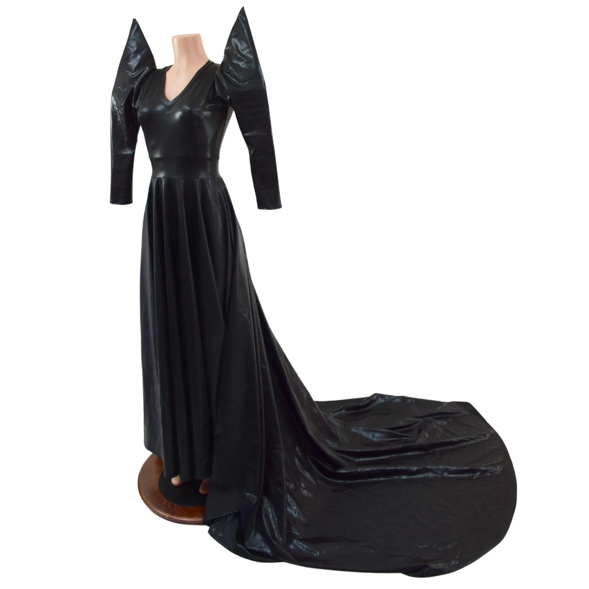 Glinda Gown in Black Mystique with 3/4 Mega Sharp Shoulder Sleeves
