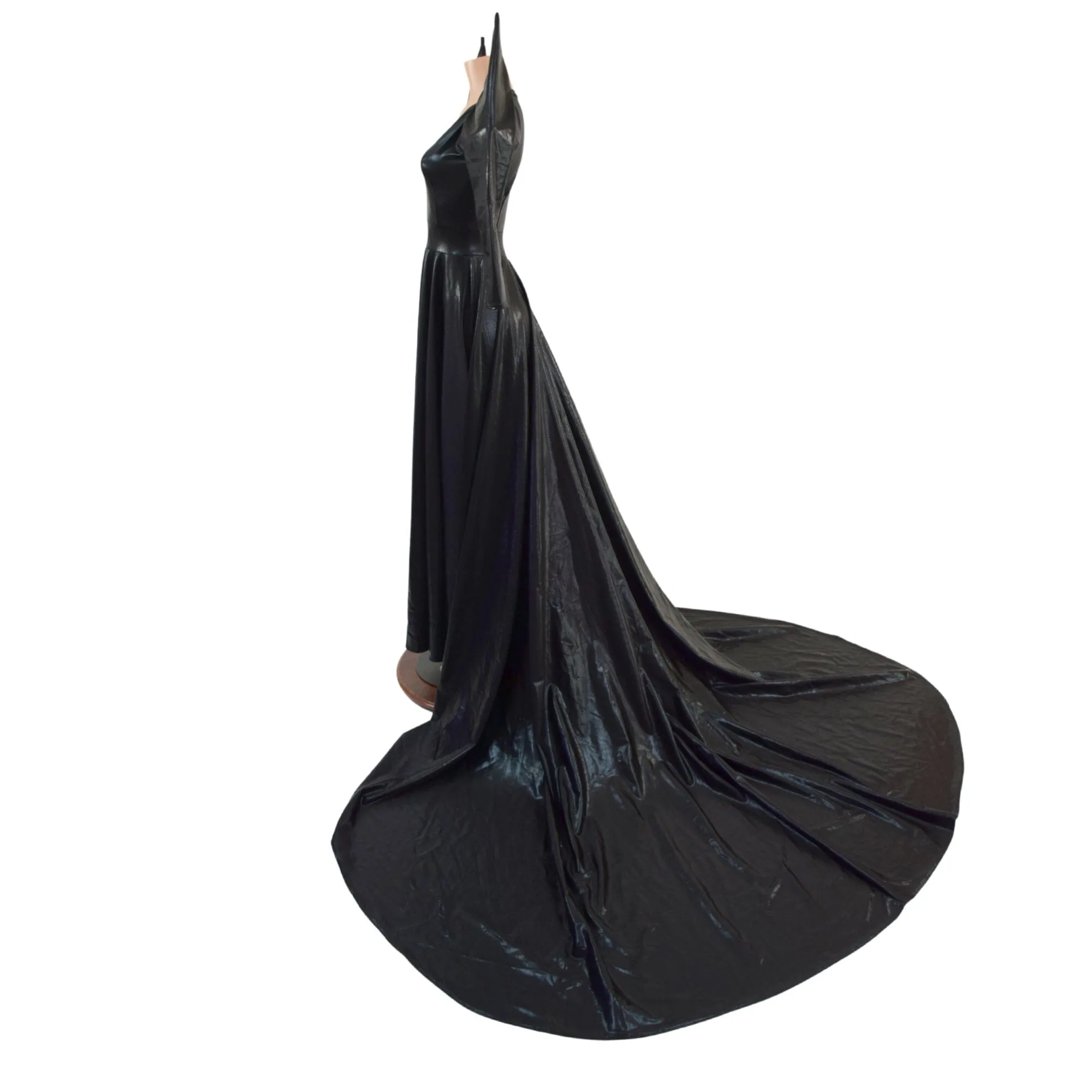 Glinda Gown in Black Mystique with 3/4 Mega Sharp Shoulder Sleeves