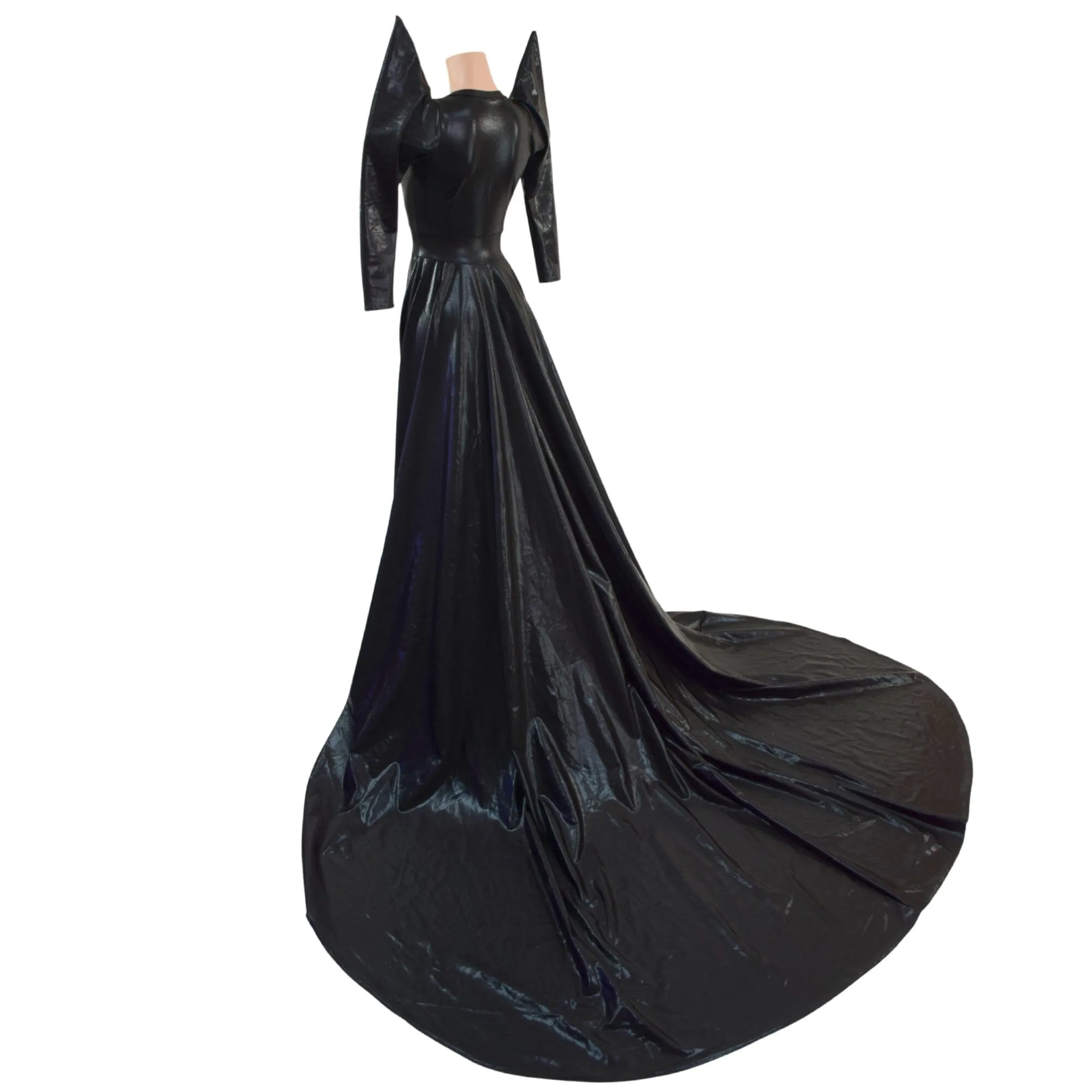 Glinda Gown in Black Mystique with 3/4 Mega Sharp Shoulder Sleeves
