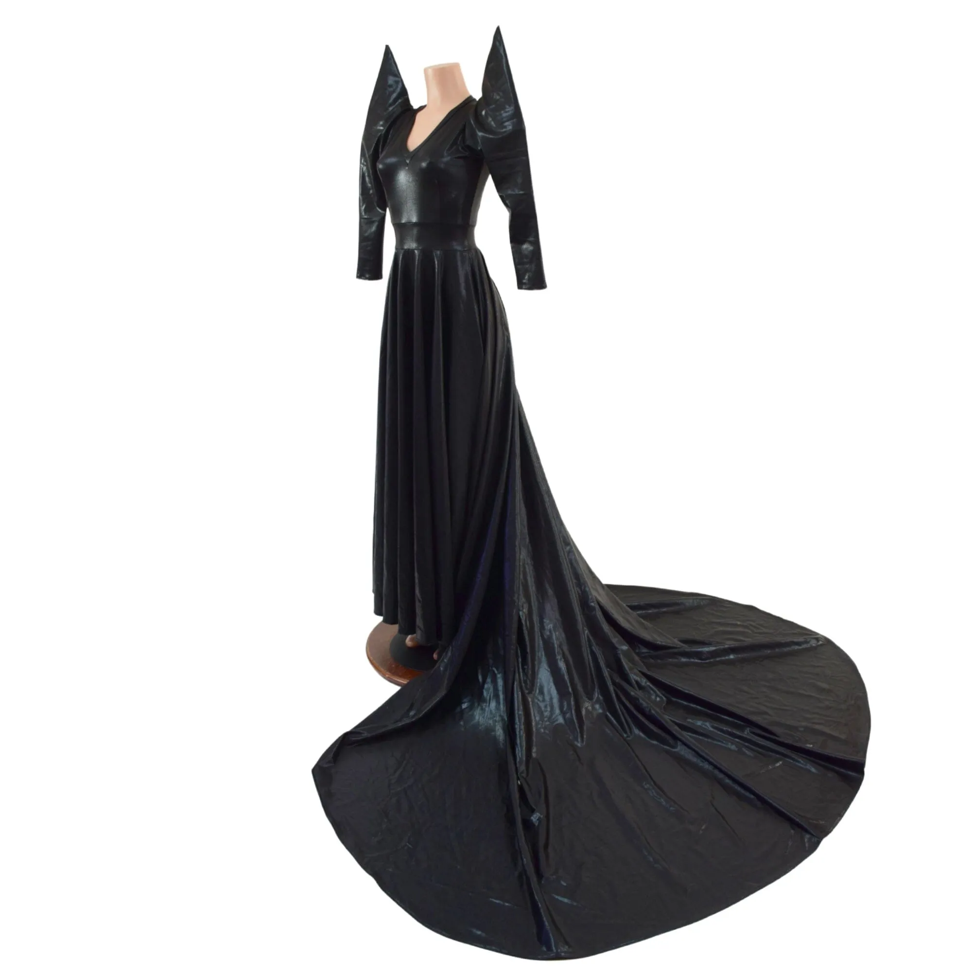 Glinda Gown in Black Mystique with 3/4 Mega Sharp Shoulder Sleeves